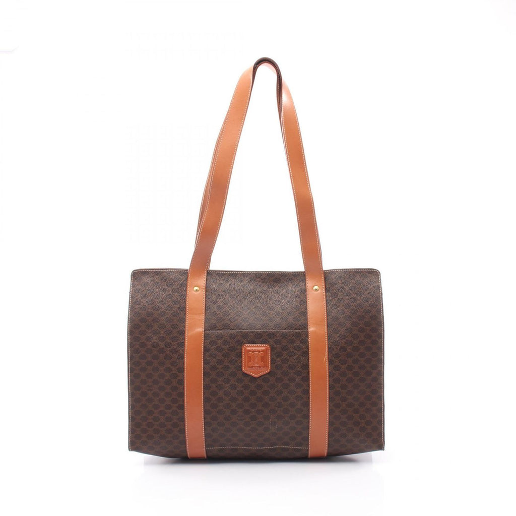 Celine Tote Macadam Brown Dark Canvas Leather