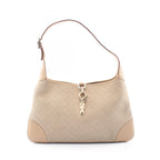 Gucci Shoulder Bag Logo Embossed 001 Beige Suede Leather Jackie