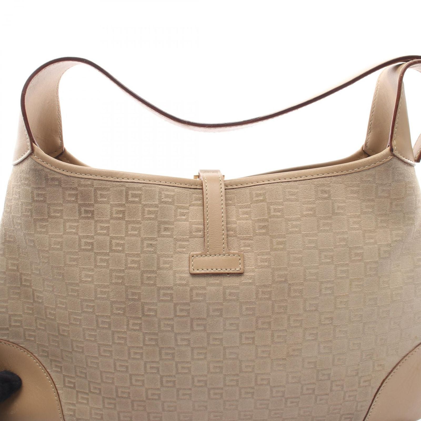 Gucci Shoulder Bag Logo Embossed 001 Beige Suede Leather Jackie — view 7