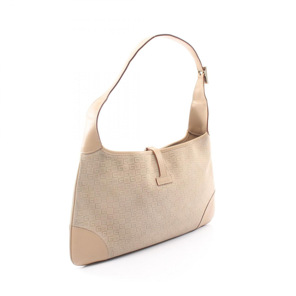 Gucci Shoulder Bag Logo Embossed 001 Beige Suede Leather Jackie — view 2