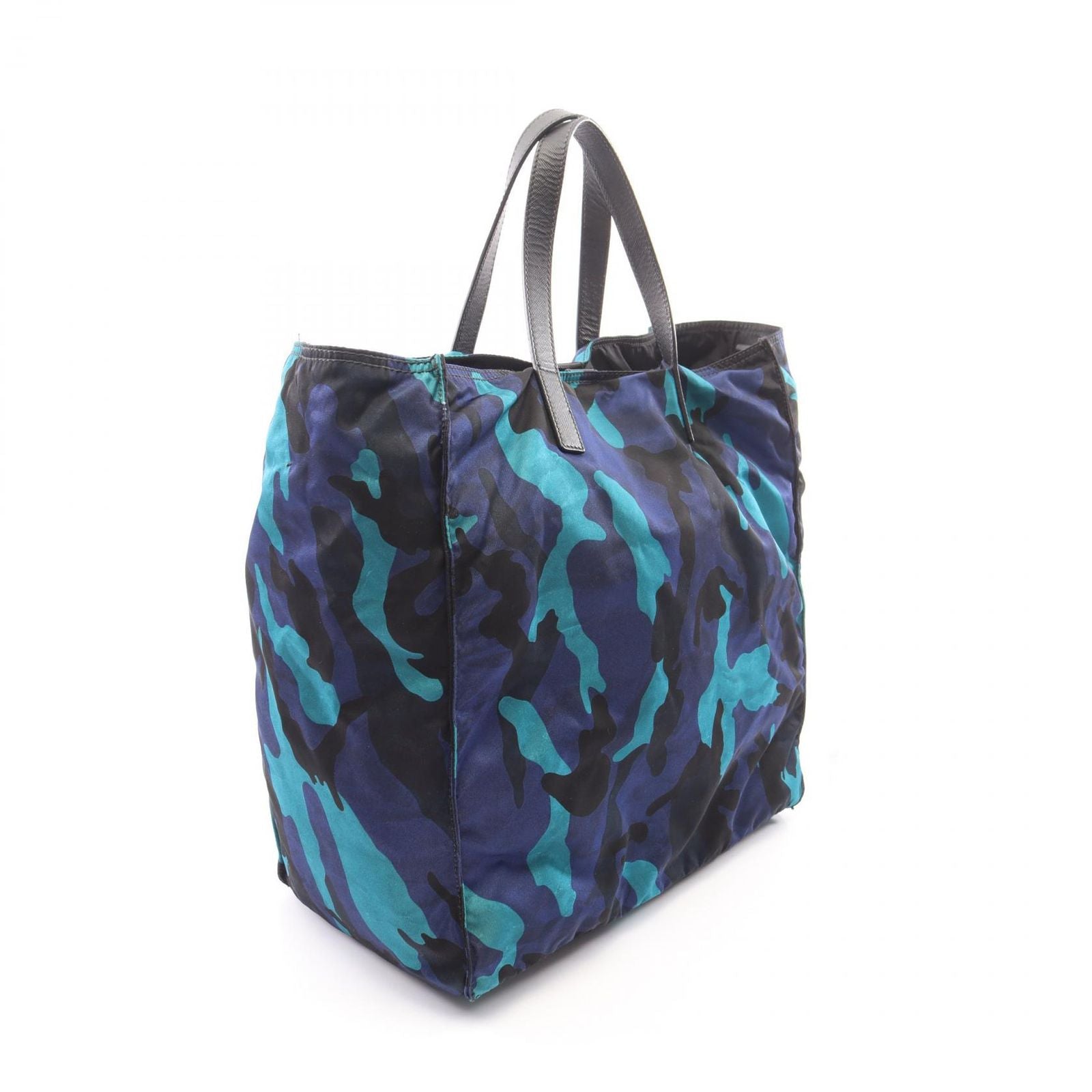 Prada Tote Triangle Logo Camouflage 2-Way Blue Black Nylon Saffiano Leather — view 2