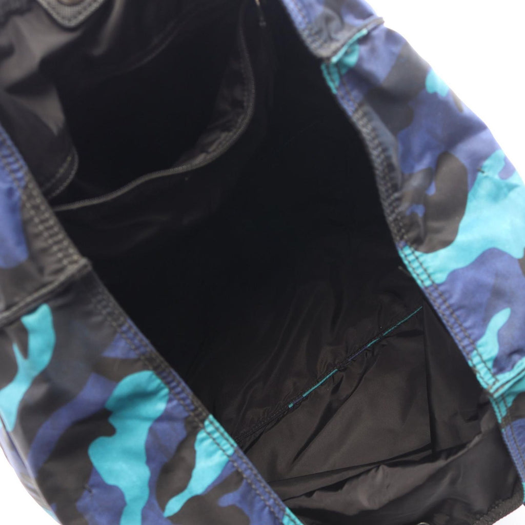 Prada Tote Triangle Logo Camouflage 2-Way Blue Black Nylon Saffiano Leather — view 3