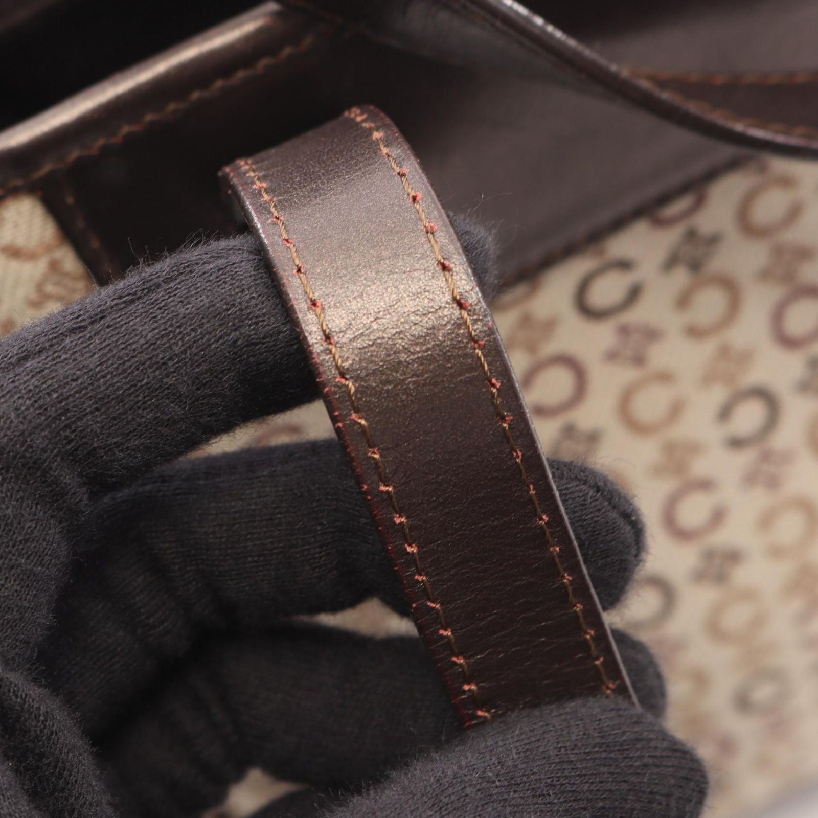 Celine Handbag C Macadam Beige Dark Brown Canvas Leather Hand — view 6