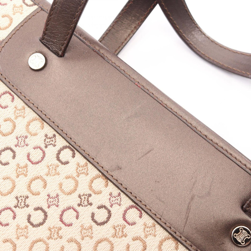 Celine Handbag C Macadam Beige Dark Brown Canvas Leather Hand — view 9