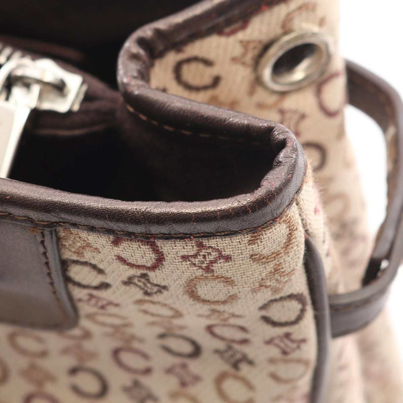 Celine Handbag C Macadam Beige Dark Brown Canvas Leather Hand — view 5
