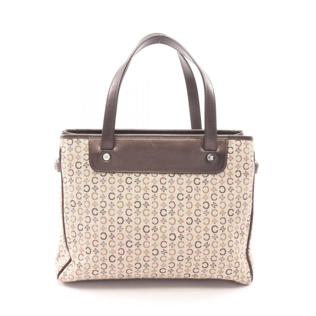Celine Handbag C Macadam Beige Dark Brown Canvas Leather Hand