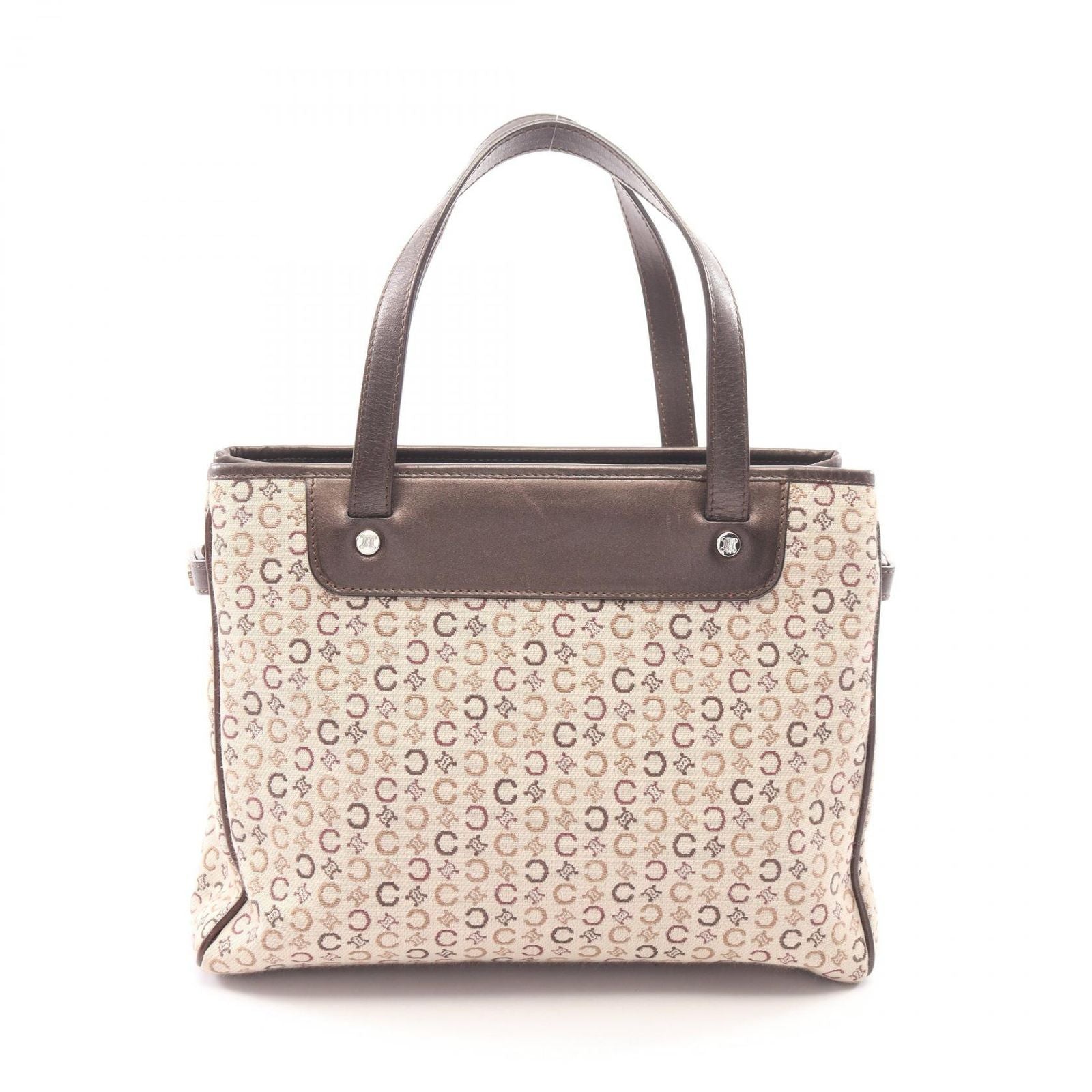 Celine Handbag C Macadam Beige Dark Brown Canvas Leather Hand