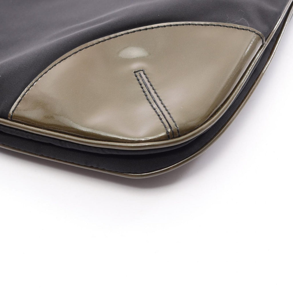 Prada Shoulder Bag Tessuto Black Khaki Nylon Patent Triangle Logo — view 5