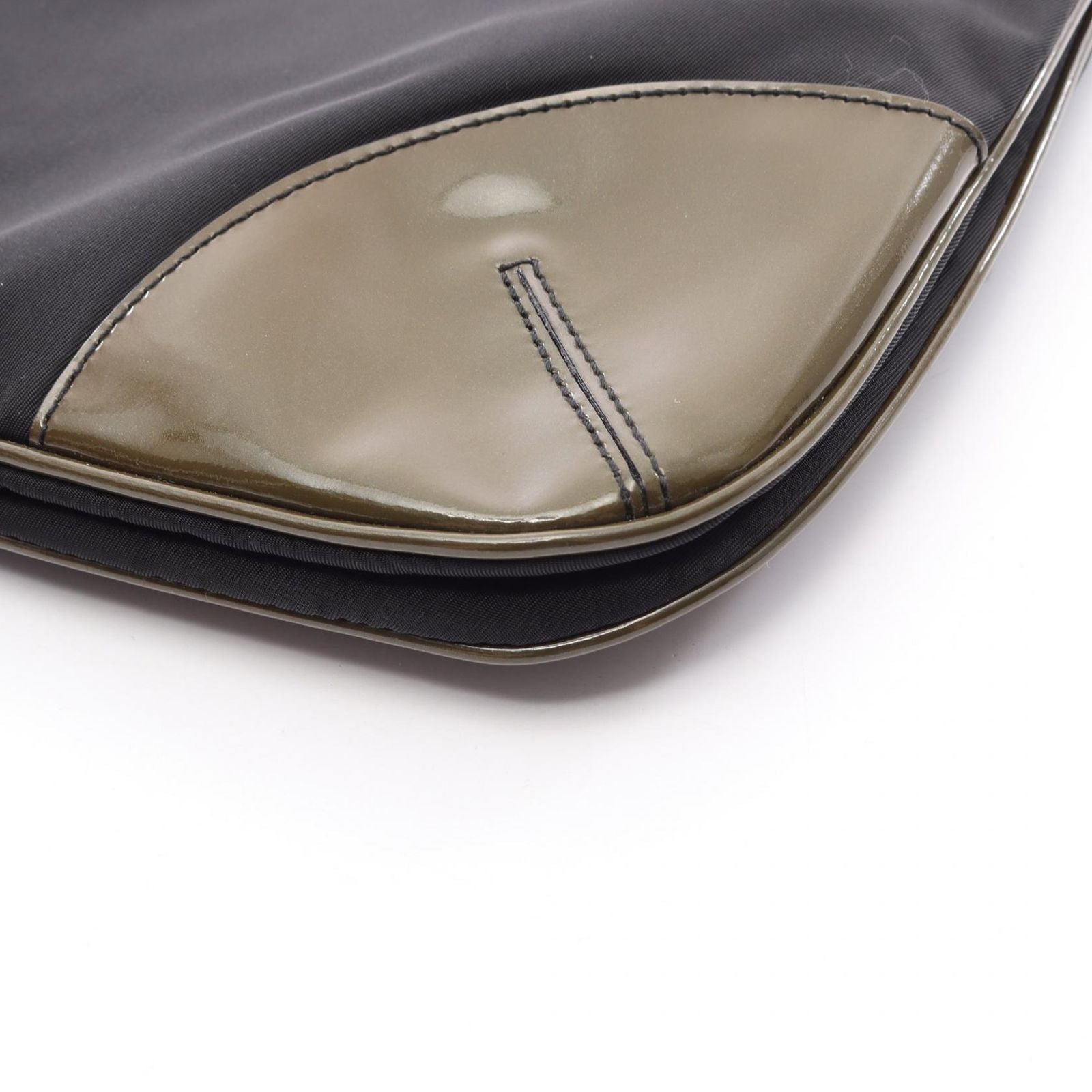 Prada Shoulder Bag Tessuto Black Khaki Nylon Patent Triangle Logo — view 5
