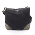 Prada Shoulder Bag Tessuto Black Khaki Nylon Patent Triangle Logo