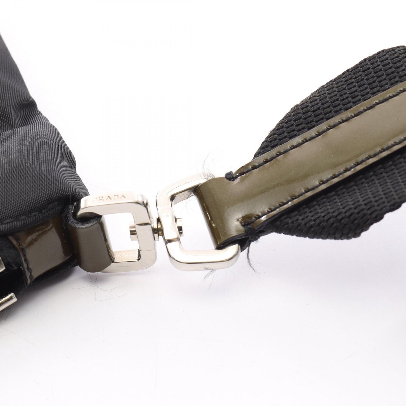 Prada Shoulder Bag Tessuto Black Khaki Nylon Patent Triangle Logo — view 6