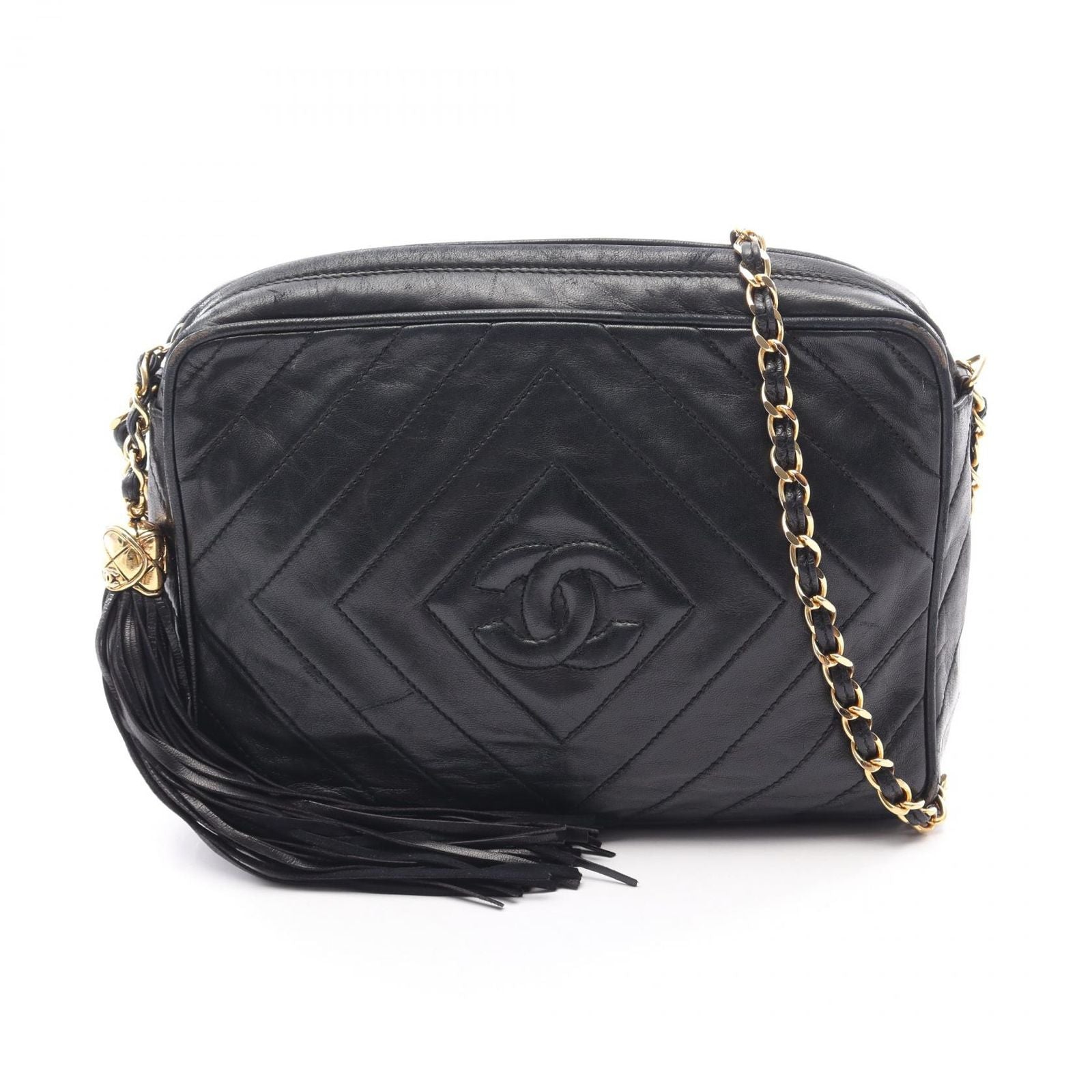 Chanel Shoulder Bag CC Logo Diamond Stitch Black Lambskin CC Chain