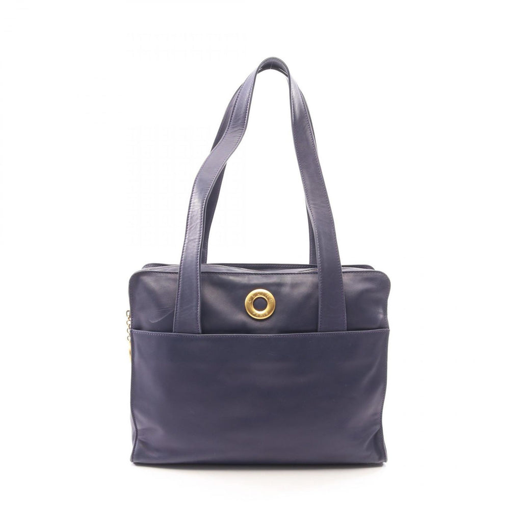 Celine Tote Circle Logo Navy Leather