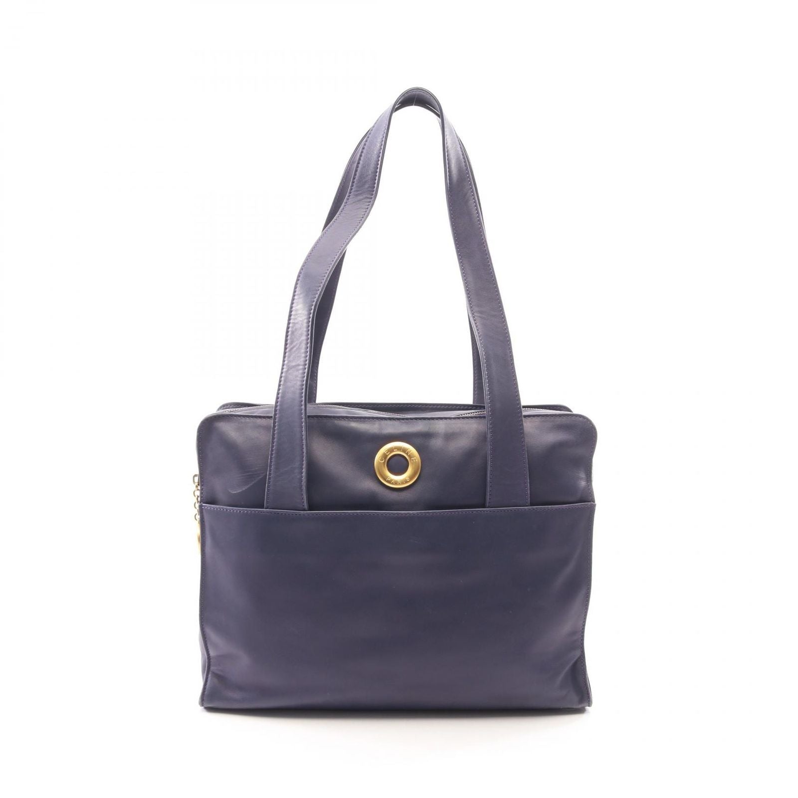 Celine Tote Circle Logo Navy Leather
