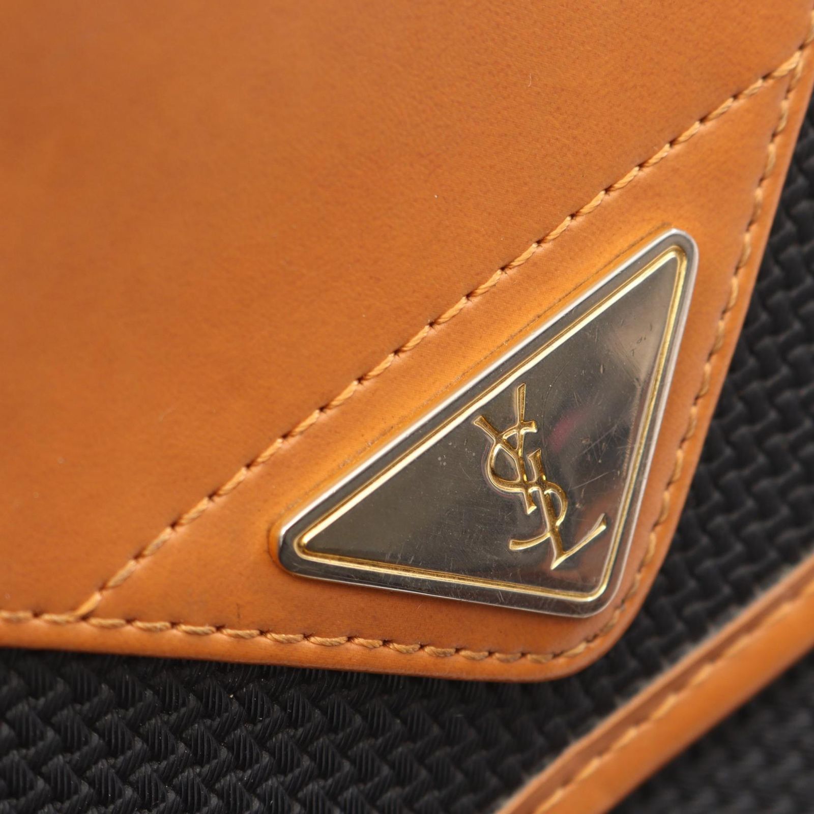 Saint Laurent Shoulder Bag Black Brown Canvas Leather — view 4