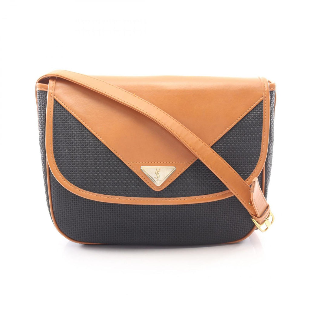 Saint Laurent Shoulder Bag Black Brown Canvas Leather
