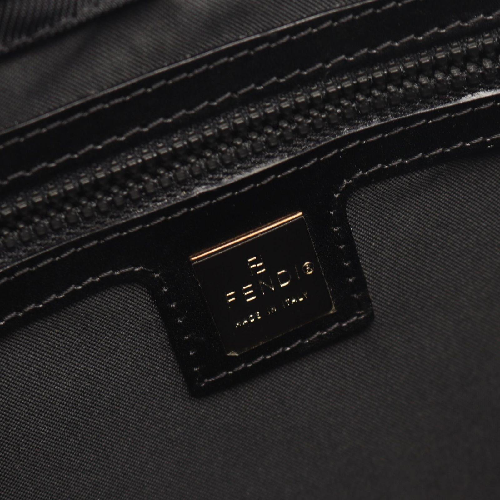 Fendi Shoulder Bag Logo Plate Black Nylon — view 4