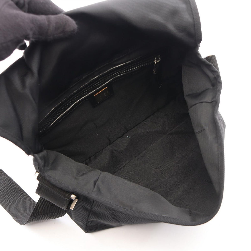 Fendi Shoulder Bag Logo Plate Black Nylon — view 3