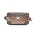 Gucci Waist Bag GG Crystal Beige Dark Brown Canvas Leather