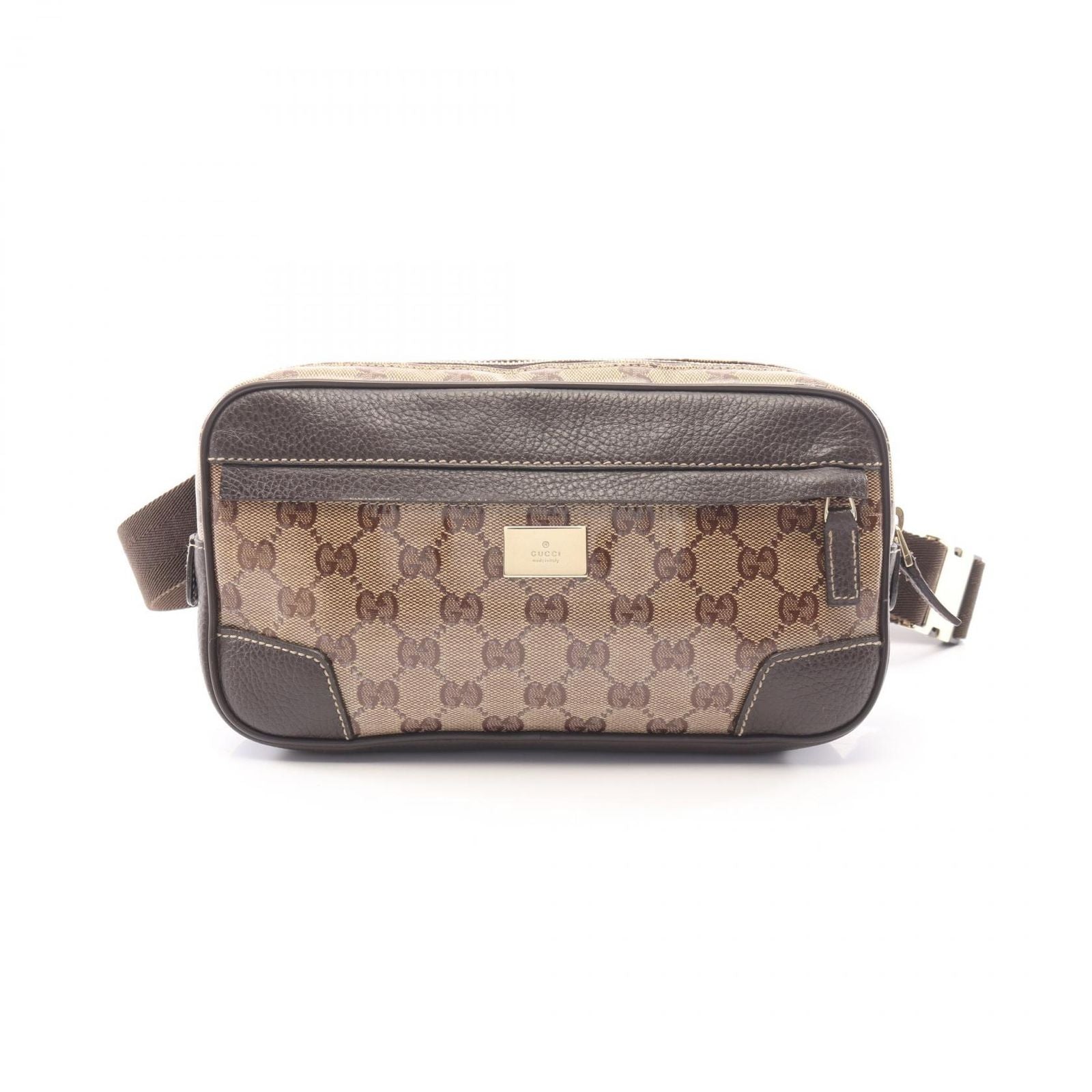 Gucci Waist Bag GG Crystal Beige Dark Brown Canvas Leather