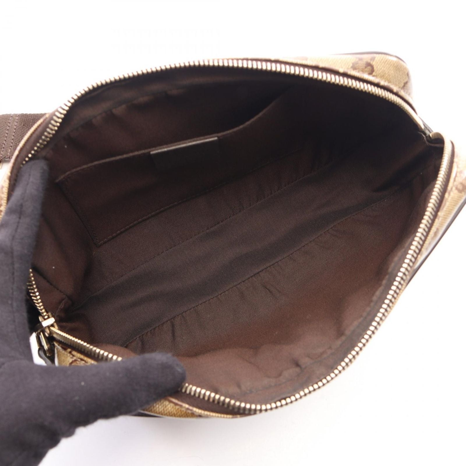 Gucci Waist Bag GG Crystal Beige Dark Brown Canvas Leather — view 3