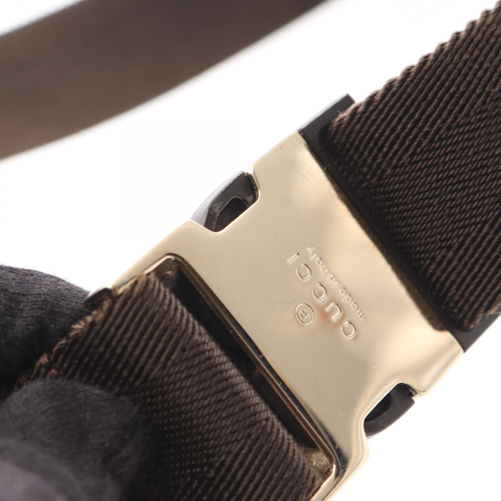 Gucci Waist Bag GG Crystal Beige Dark Brown Canvas Leather — view 9