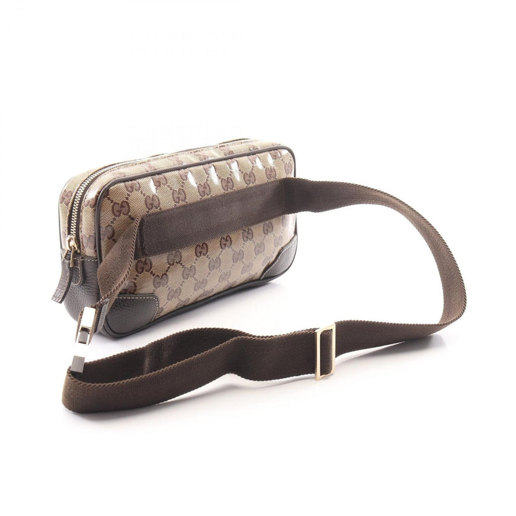 Gucci Waist Bag GG Crystal Beige Dark Brown Canvas Leather — view 2