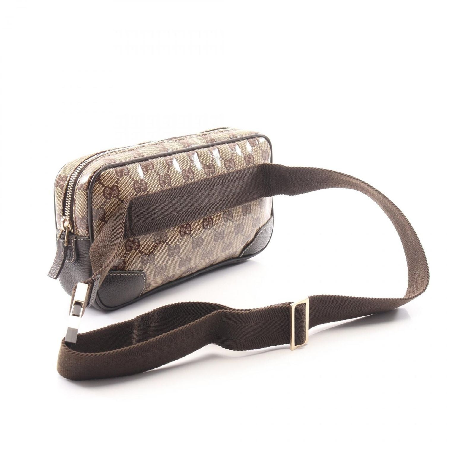 Gucci Waist Bag GG Crystal Beige Dark Brown Canvas Leather — view 2