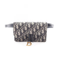 Dior Waist Bag Saddle Oblique Beige Navy Canvas Leather