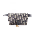 Dior Waist Bag Saddle Oblique Beige Navy Canvas Leather