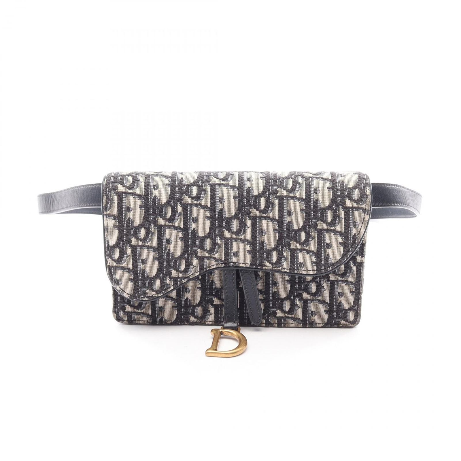 Dior Waist Bag Saddle Oblique Beige Navy Canvas Leather