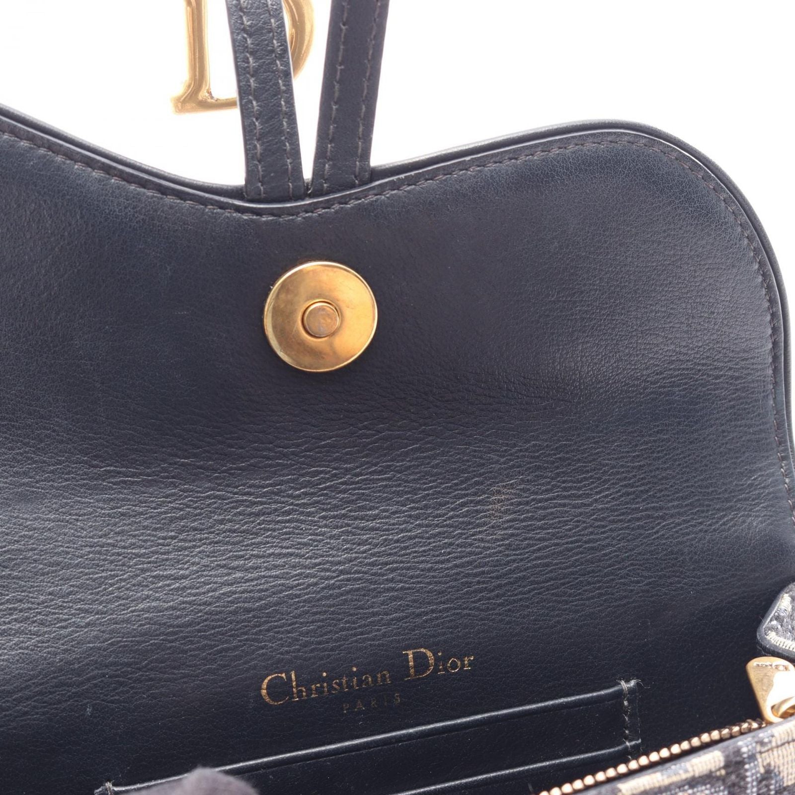Dior Waist Bag Saddle Oblique Beige Navy Canvas Leather — view 7