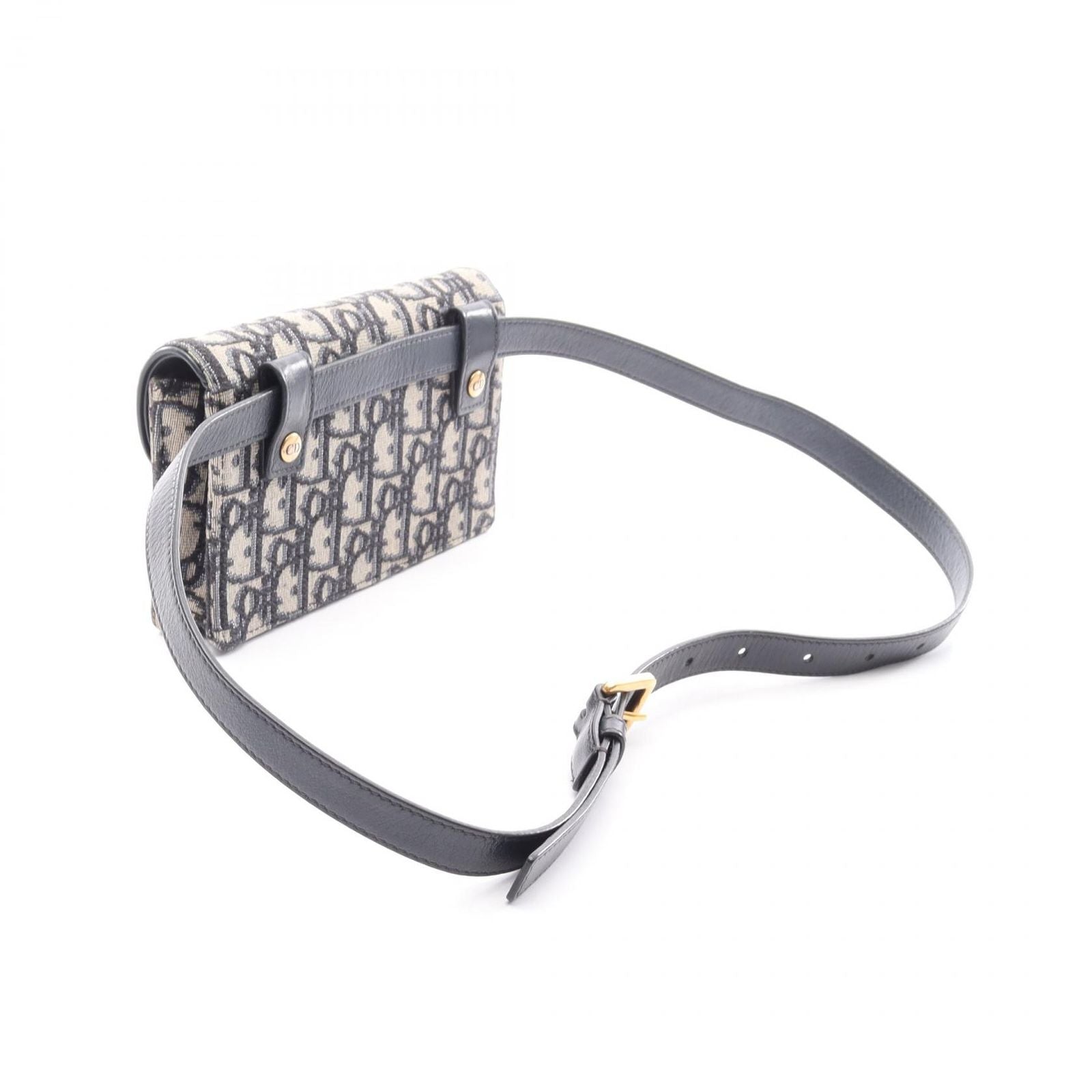 Dior Waist Bag Saddle Oblique Beige Navy Canvas Leather — view 2