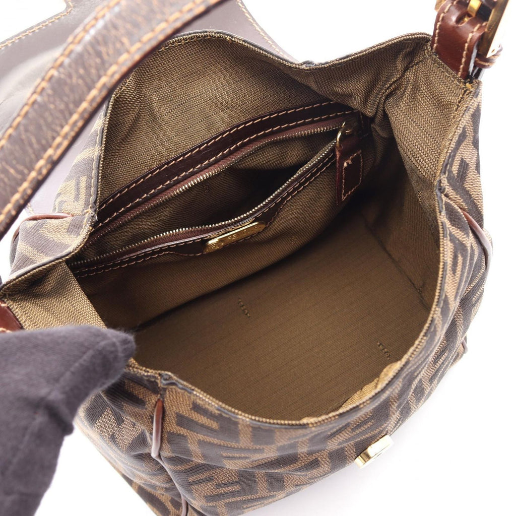 Fendi Handbag Zucca Brown Dark Canvas Leather Shoulder — view 3