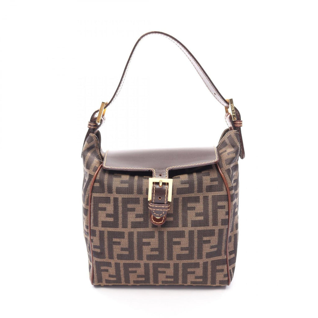 Fendi Handbag Zucca Brown Dark Canvas Leather Shoulder