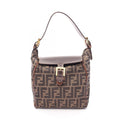 Fendi Handbag Zucca Brown Dark Canvas Leather Shoulder
