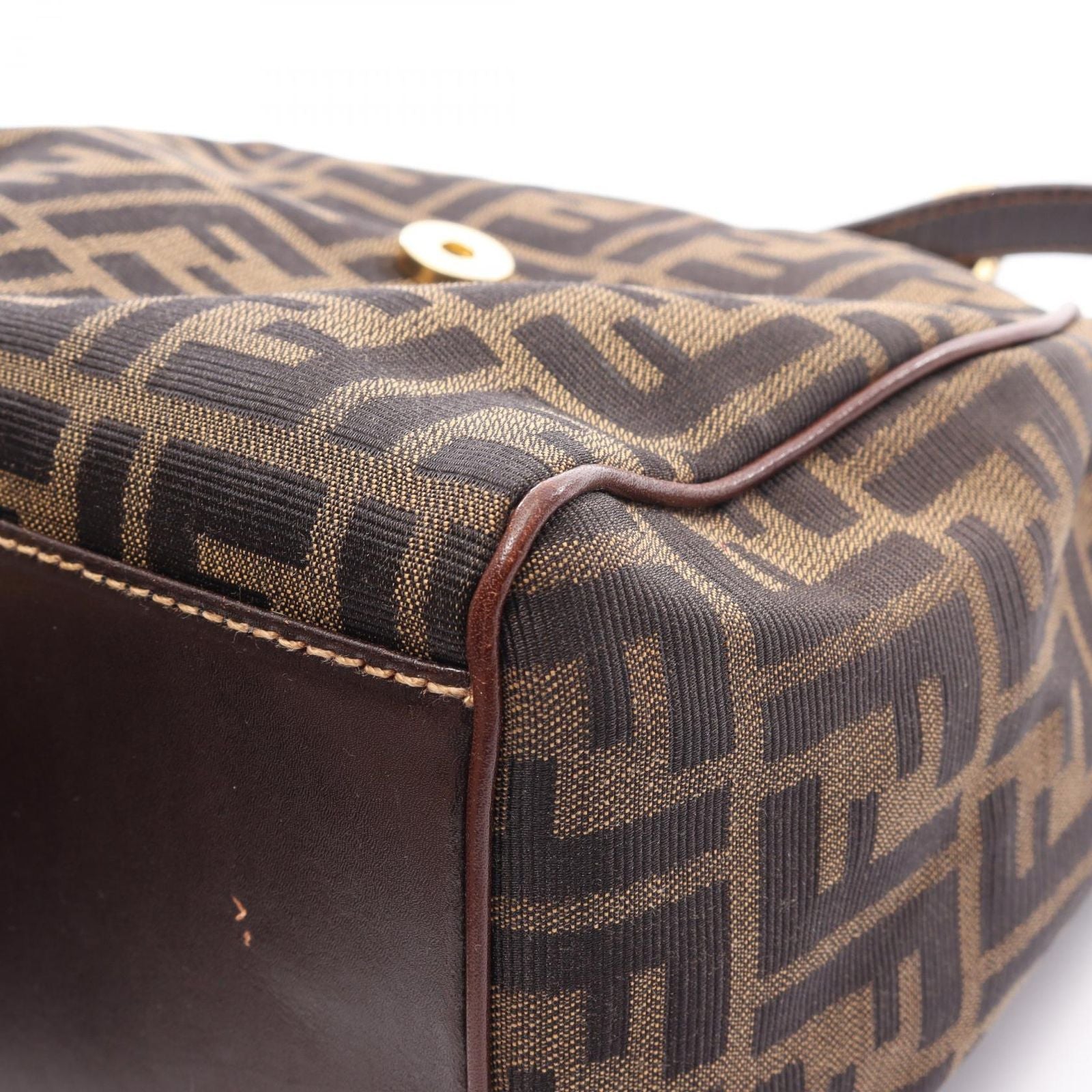 Fendi Handbag Zucca Brown Dark Canvas Leather Shoulder — view 6