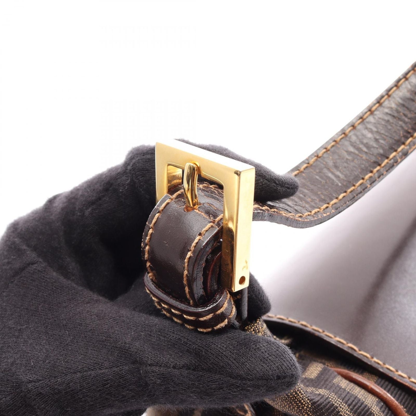 Fendi Handbag Zucca Brown Dark Canvas Leather Shoulder — view 9