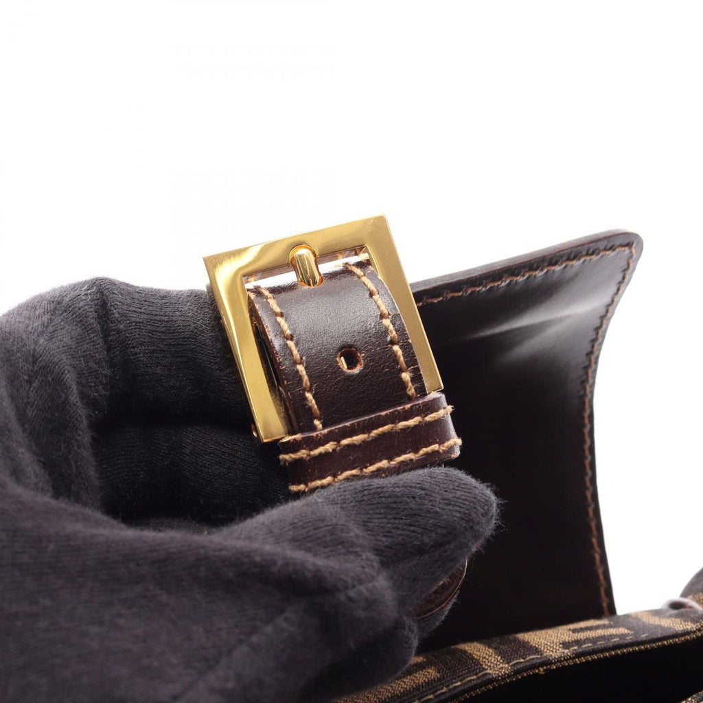 Fendi Handbag Zucca Brown Dark Canvas Leather Shoulder — view 8