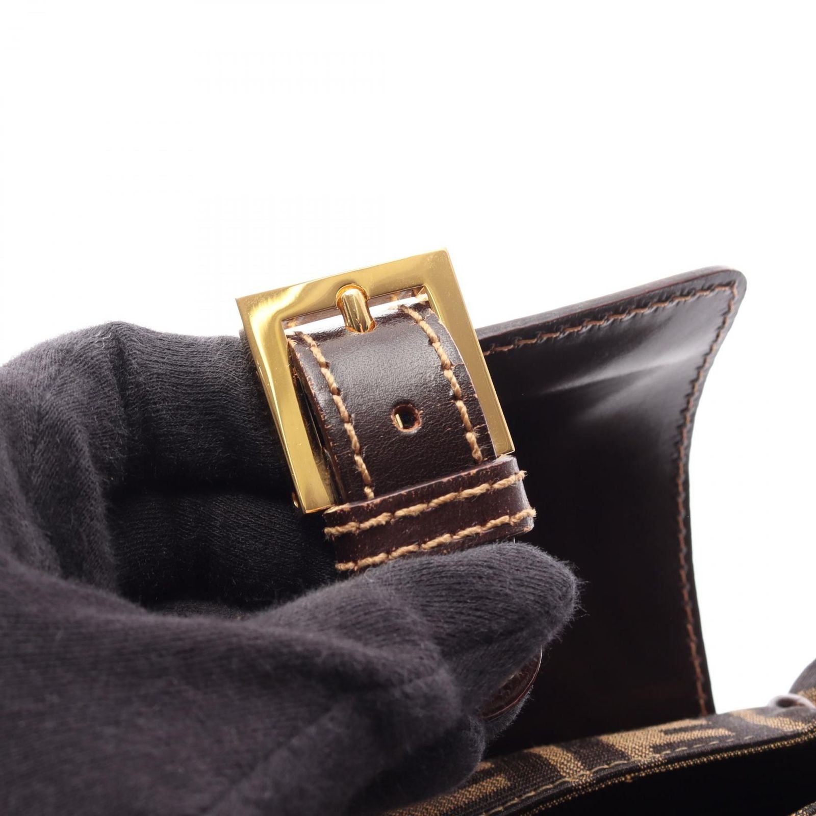 Fendi Handbag Zucca Brown Dark Canvas Leather Shoulder — view 8
