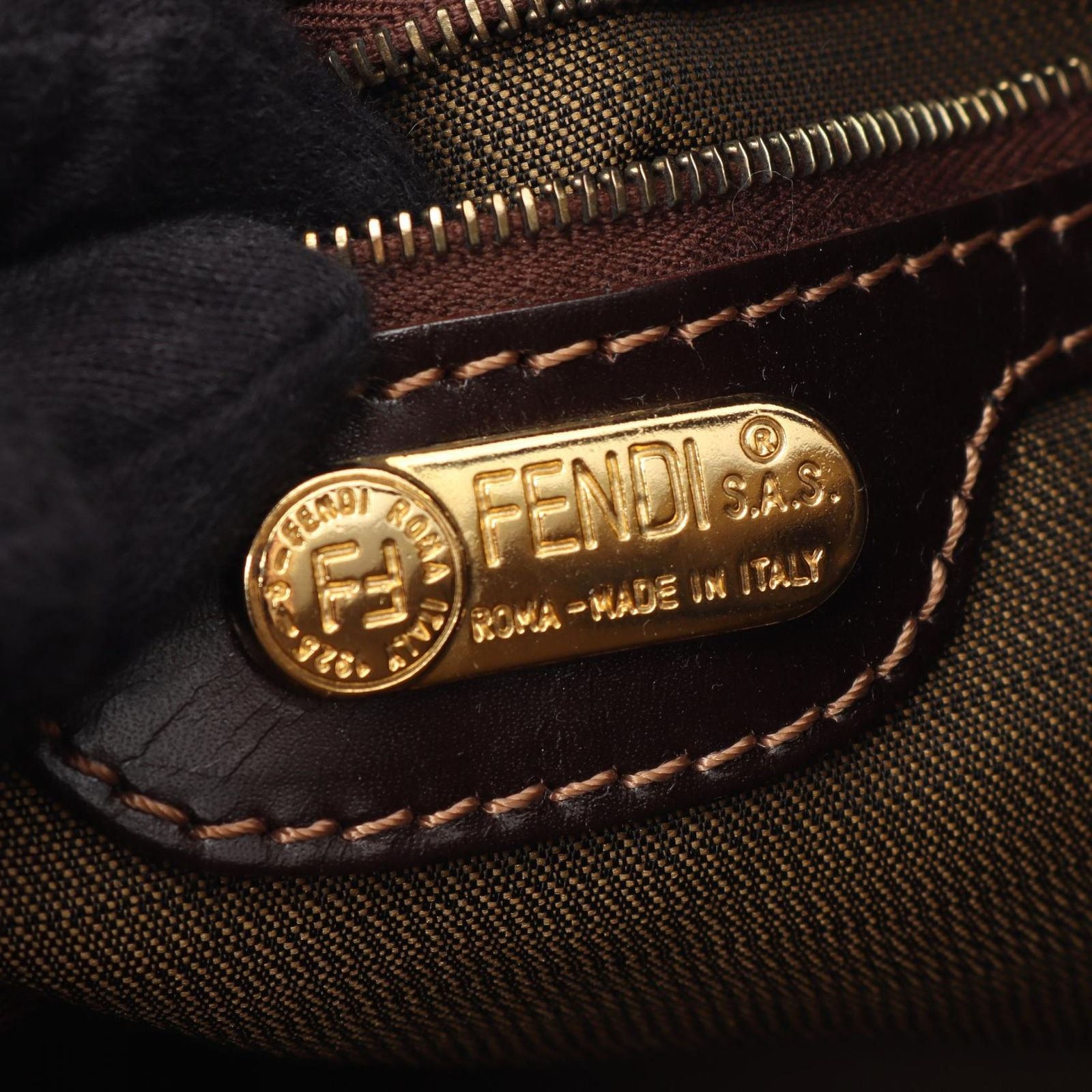 Fendi Handbag Zucca Brown Dark Canvas Leather Shoulder — view 4