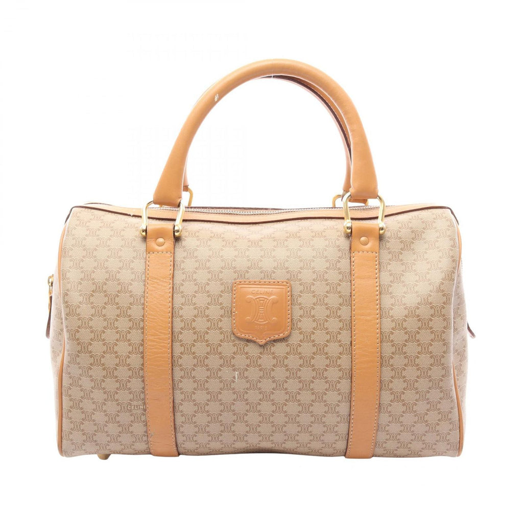 Celine Tote Macadam Beige Canvas Leather Triomphe Mini Boston