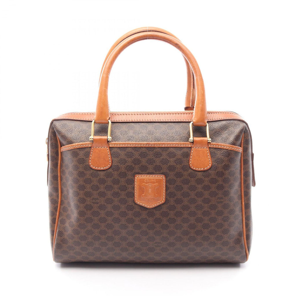 Celine Boston Bag Macadam Brown Canvas Leather Mini