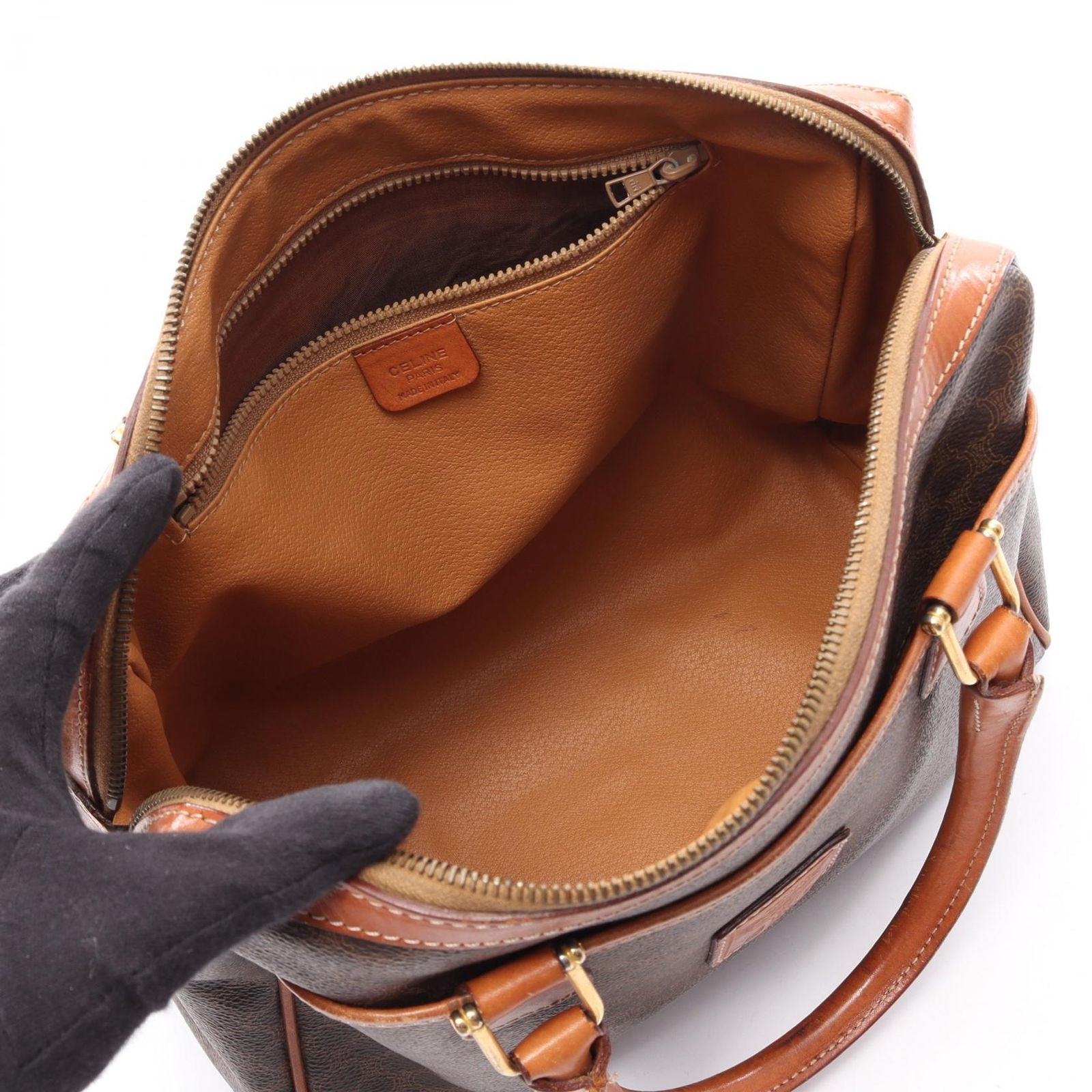 Celine Boston Bag Macadam Brown Canvas Leather Mini — view 3