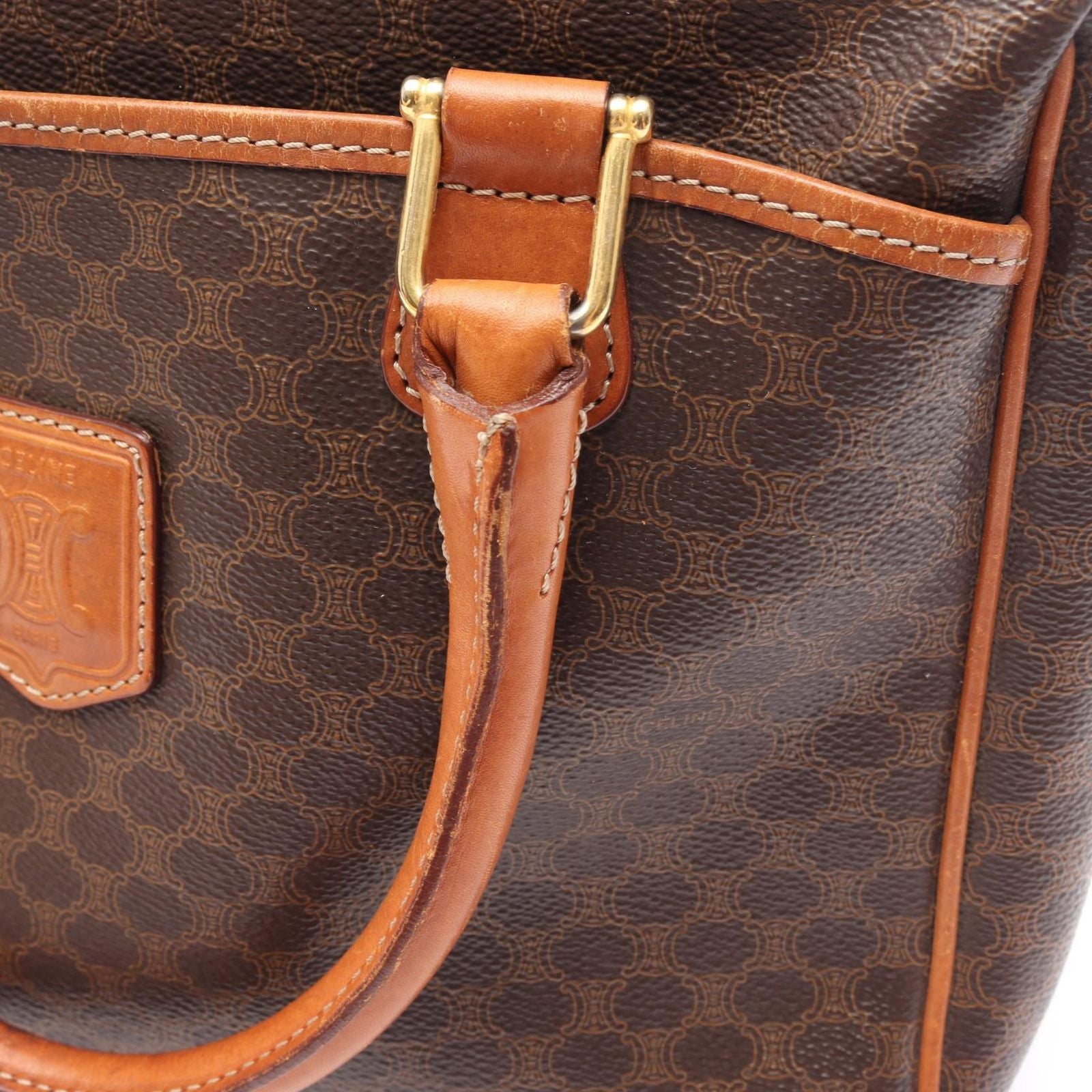 Celine Boston Bag Macadam Brown Canvas Leather Mini — view 9