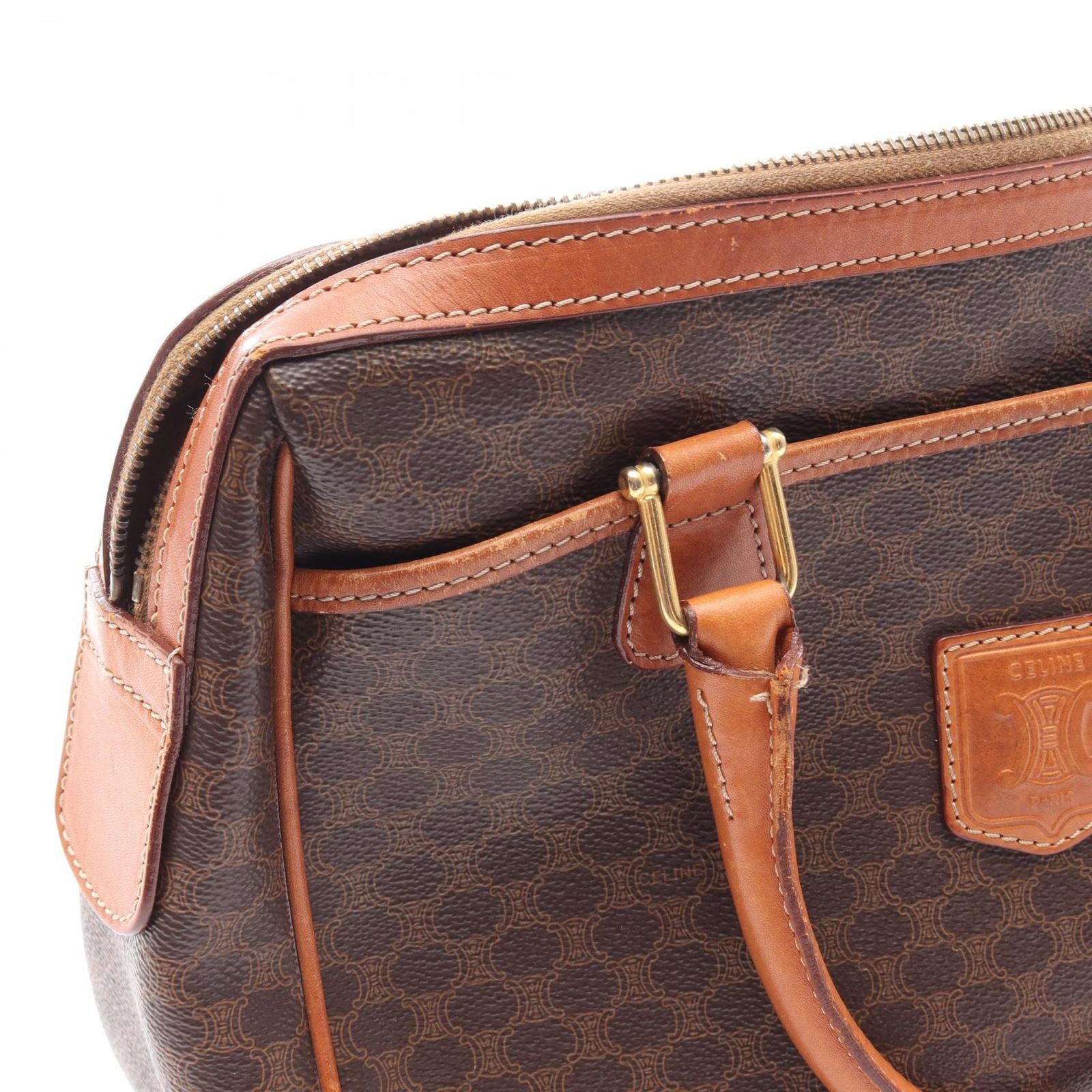 Celine Boston Bag Macadam Brown Canvas Leather Mini — view 8