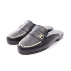 Chanel Mules CC Logo Pearl Leather Sandals