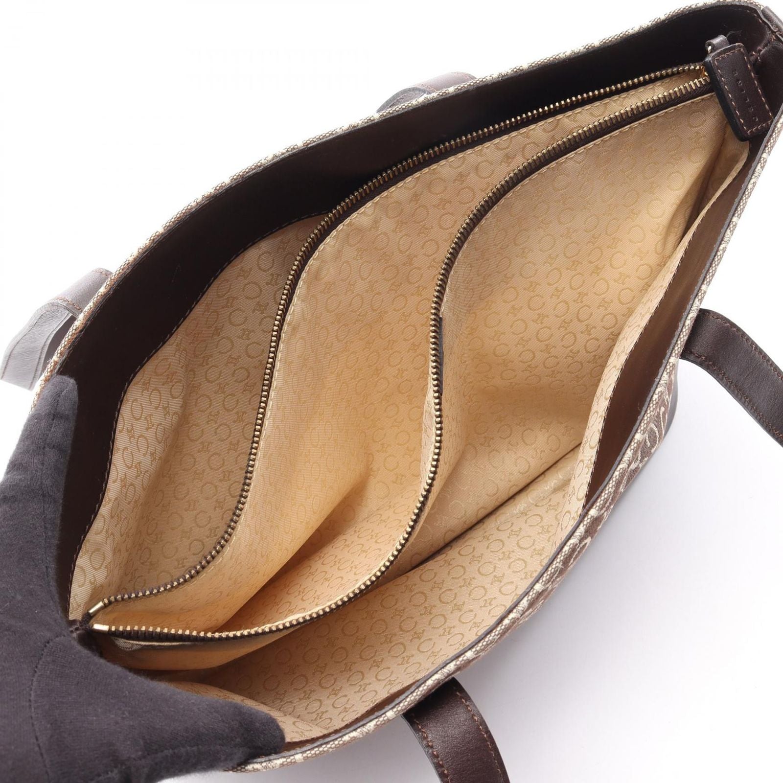 Celine Tote C Macadam Brown Dark Canvas Leather C Shoulder — view 3