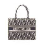 Dior Tote Book Oblique Embroidery Beige Navy Canvas