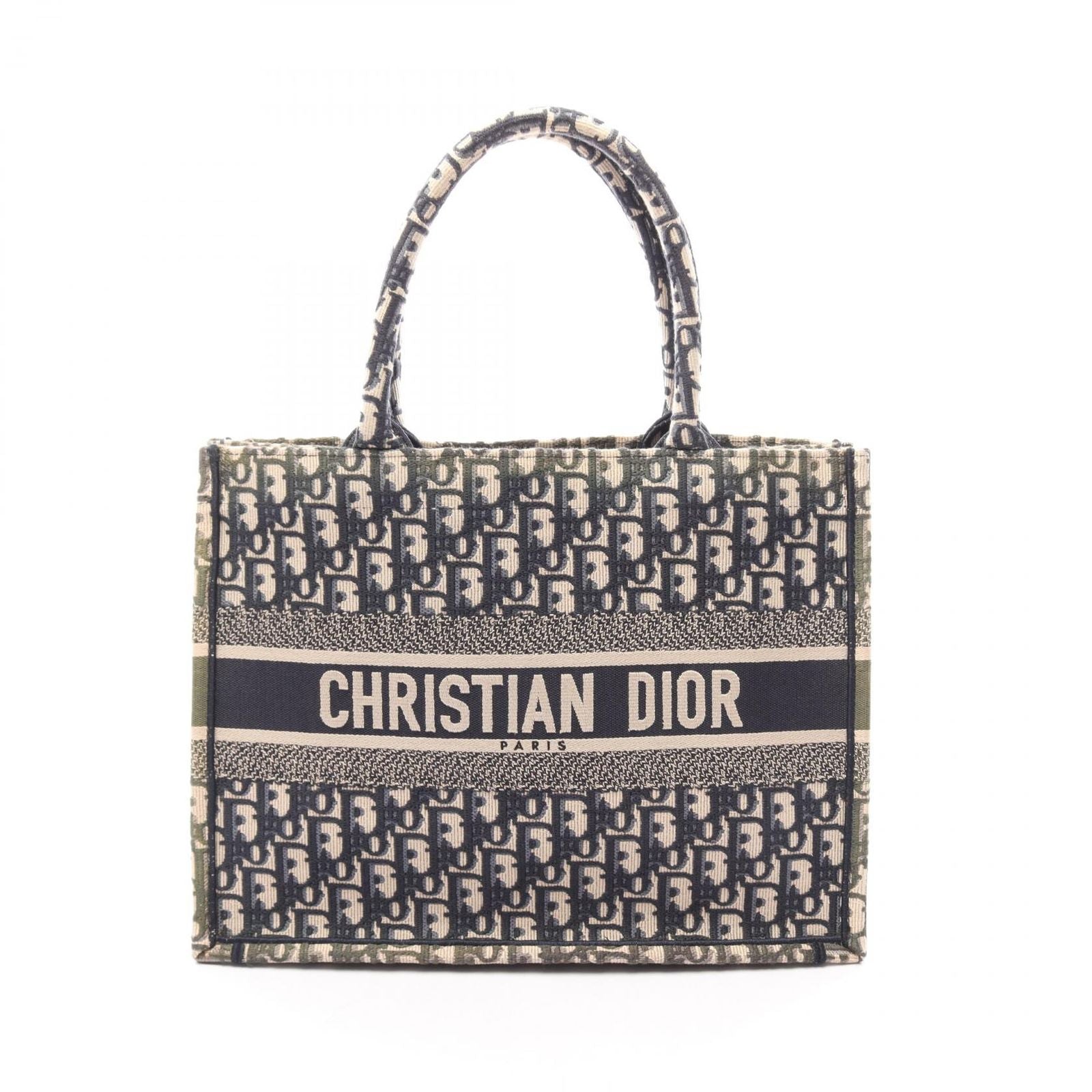 Dior Tote Book Oblique Embroidery Beige Navy Canvas